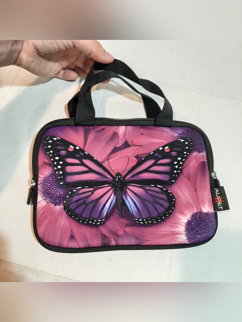 AUPET 9"x7" Kids Portable Neoprene Zipper Carrying Sleeve Case Purple Butterfly